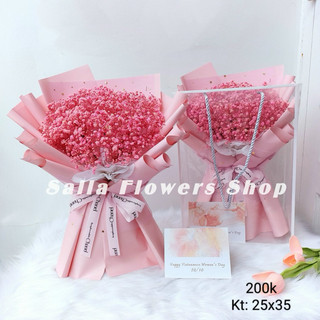 Bó hoa baby khô cao cấp, hoa sáp mix hoa baby tặng kèm túi + thiệp.200