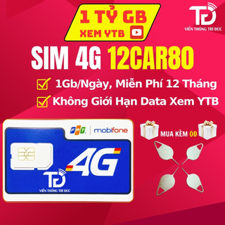 Sim 4G 1 Năm Mobifone Data 100Gb-500Gb/Tháng 12MDT150 Phát Wifi Giá Rẻ,12MDT50 Data 150Gb/Th, 12Car80 Không Giới Hạn YTB