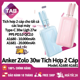 Sạc Dự Phòng Anker ZOLO 30w 10.000mAh 20.000mAh Tích Hợp 2 Cáp - A1680 A1681 (Bảo Hành 18 Tháng)