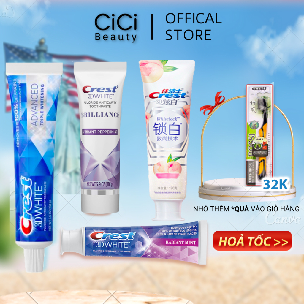 Kem đánh răng Crest 3D White Brilliance USA - Kem đánh răng Crest giúp răng trắng sáng