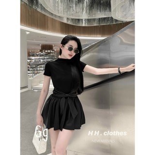 Đầm thun gân phối voan buộc nơ lưng sang chảnh có ảnh thật