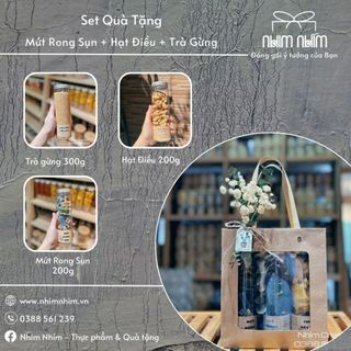 Set Qùa Tặng Túi Giấy 3 Sản Phẩm Trà Gừng + Hạt Điều +Mứt Rong