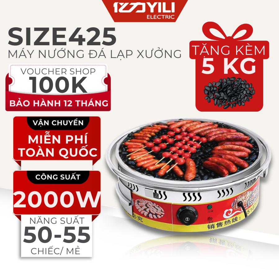 Bếp Nướng Đá Lạp Xưởng Xúc Xích HJ10, Máy Nướng Xúc Xích Bằng Điện - Tặng Kèm 5kg Đá Núi Lửa