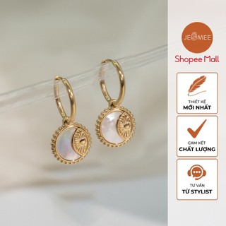 Khuyên tai nữ jesmee bông tai khảm ngọc thô tự nhiên - e6597