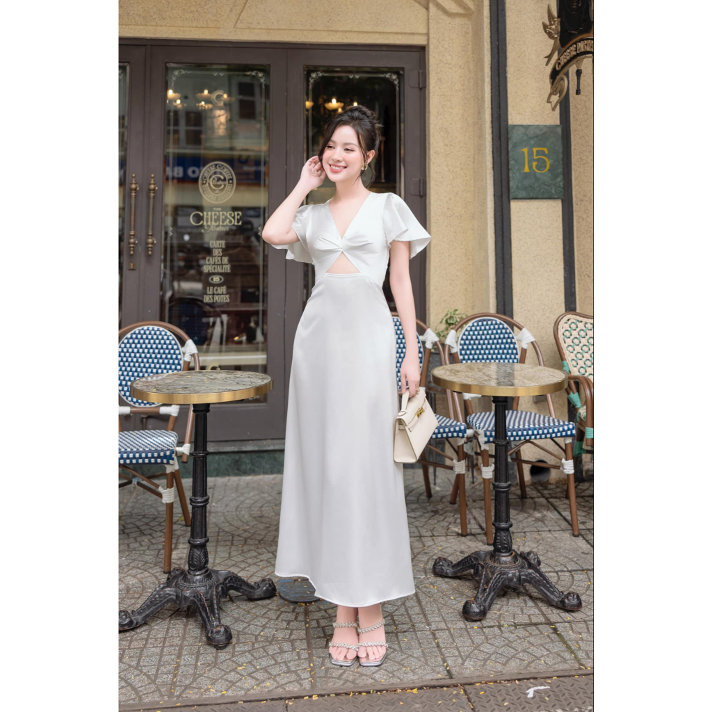 Đầm lụa maxi xoắn ngực tay cánh tiên Mơ -Aurore Cloth