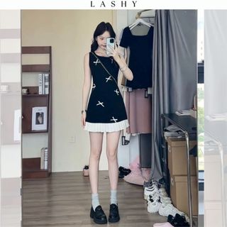 Đầm nữ xinh thiết kế đính nơ không tay phong cách sang chảnh Váy nữ xinh chất liệu vải siêu nhẹ