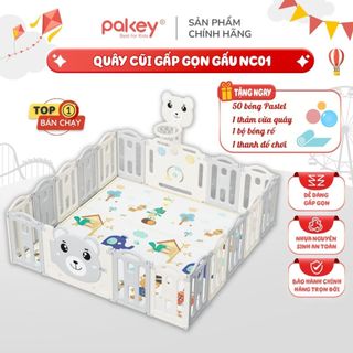 Quây Gấp Gọn Pakey Gấu NC01 Hàn Quốc New, Quây Cũi Nhựa TẶNG BÓNG+ THẢM+SET BÓNG RỔ+NÉM VÒNG Dày Dặn An Toàn Cho Bé