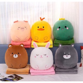 Bộ chăn gối văn phòng đa năng hình gấu bông, chăn kèm gối hình thú nhồi bông cho bé mang đi học