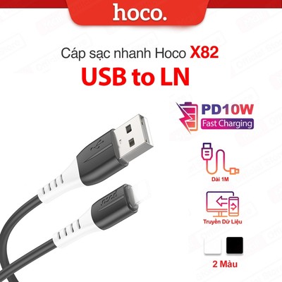 Cáp sạc 2.4A Hoco X82 USB to IP dùng cho ip6/7/8/X dây Silicone dẻo dùng dài 1M ( Màu Đen )