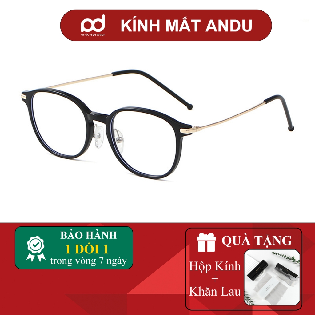 Gọng kính cận thời trang nam nữ ANDU dáng oval chống tia UV chất liệu titanium cao cấp - 39AD05