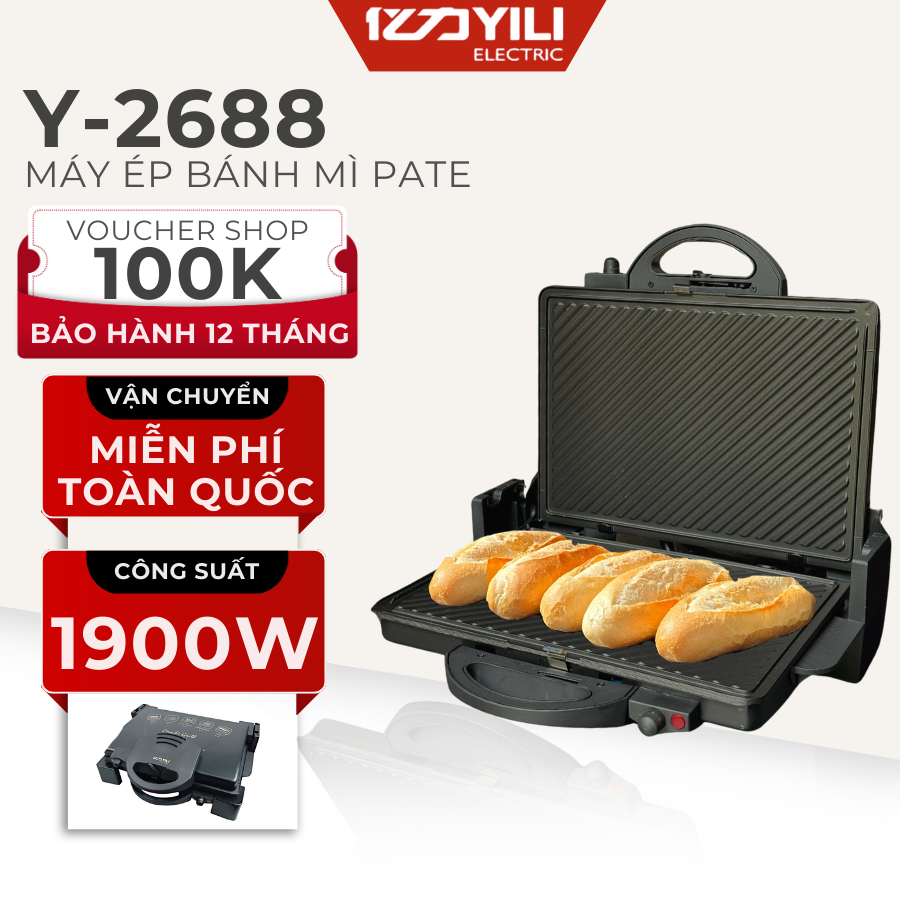 Máy Ép Bánh Mì Pate YiLi Y2688, Máy Kẹp Nướng Bánh Mì, Máy Nướng Ép Bánh Mì Bảo Hành 12 Tháng