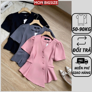 Áo bigsize nữ kiểu cổ tim nút bọc tà chéo dành cho người mập vải cotton mềm mịn MON big size 50 - 90kg