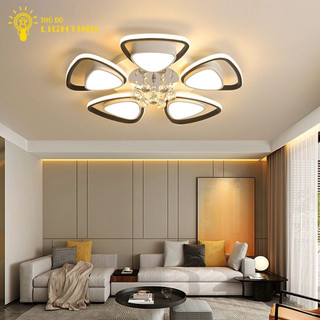 Đèn ốp trần phòng hiện đại thủ đô lighting thiết kế 5 cánh hoa, trang trí thêm pha lê cao cấp 2066/5