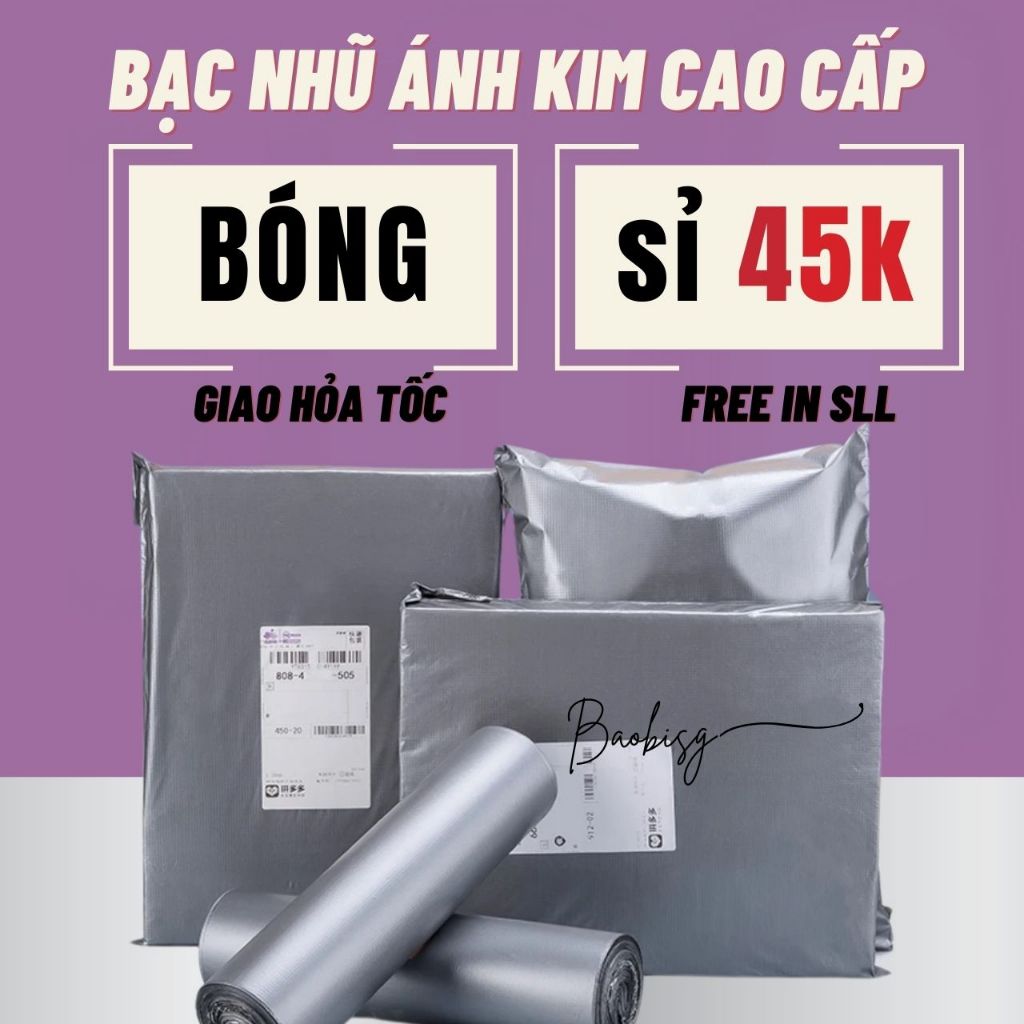  1KG Túi Gói Hàng Niêm Phong Màu BẠC ÁNH KIM Túi Đóng Hàng Niêm Phong Baobisg Trơn Bóng Dai Dẻo Cuộn 1KG Sỉ từ 30kg 