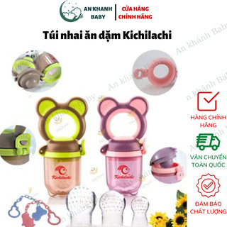 Túi nhai ăn dặm Kichilachi, 3 size núm nhai, kẹp xích
