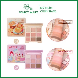  Bảng Phấn Mắt 9 Ô Odbo OD2024 Kitten Day & Puppy Day Mèo & Cún Con Cho Mắt Má Hồng Thái Lan - Wincy Mart 