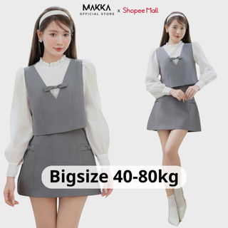 Set đồ nữ thiết kế MAKKA set áo cách điệu dài tay cổ bèo phối nơ ngực mix chân váy dáng A phối nơ 1005