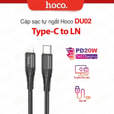 Cáp sạc nhanh Hoco DU02 Max TypeC to IP PD20W 3.0A dùng cho ip11/12/13/14 truyền dữ liệu , dài 1m