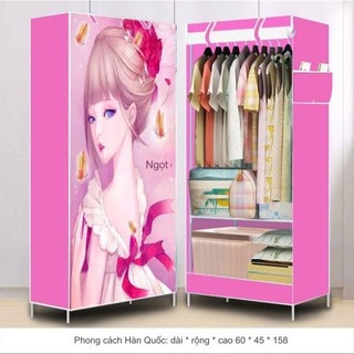 Tủ Quần Ào Vải Tủ Khung thép 1 Buồng 3D Tủ quần áo 2 buồng 6 ngăn họa tiết vải không dệt khung inox