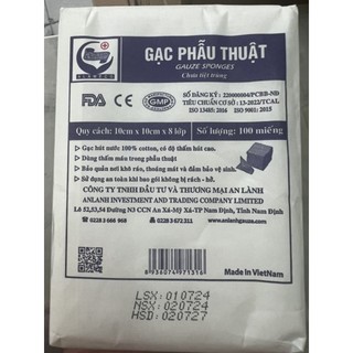 Gạc Y Tế , Gạc Phẩu Thuật 10x10x 8 lớp An Lành Gạc Đắp Mặt Nạ