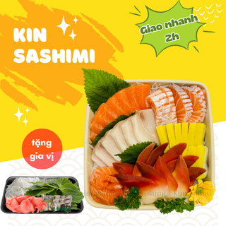 Sashimi cá hồi, cá trích, cá k iế.m, sò đỏ kèm gia vị,