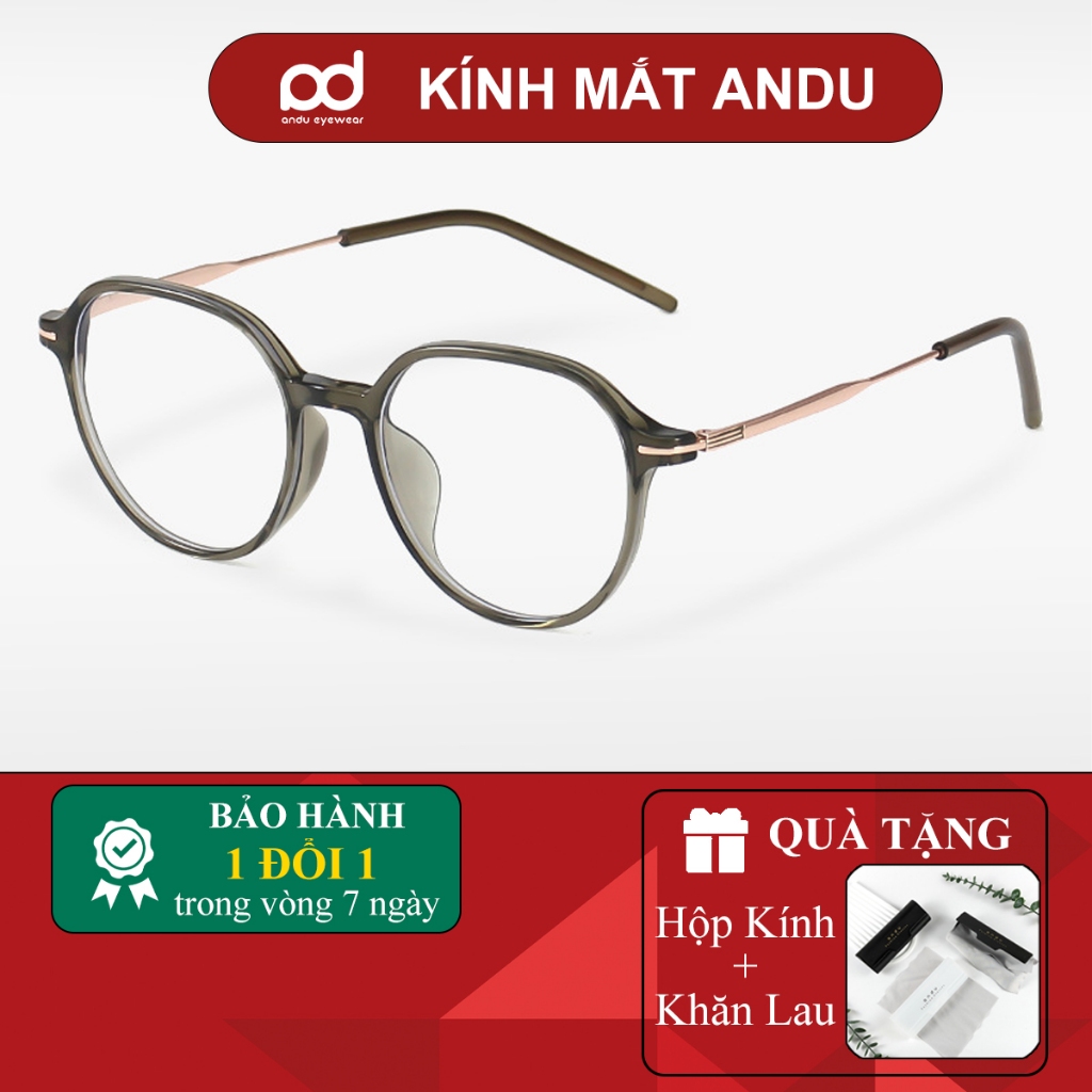 Gọng kính cận thời trang nam nữ ANDU dáng oval chống tia UV chất liệu titanium cao cấp - 39AD00