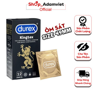 [Hàng Chính Hãng] Bcs Durex Kingtex Size 49 - 52mm (Hộp 12 cái), Bao Cao Su Ôm Sát K.Dài T.Gian Yêu, Cảm Giác Thật.