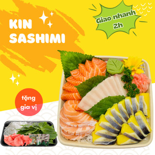 Sashimi cá hồi, cá trích, cá k iế.m kèm gia vị,