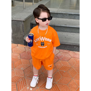 set áo thun quần cộc life work cam cho bé , bộ áo phông quần short , kid_genz
