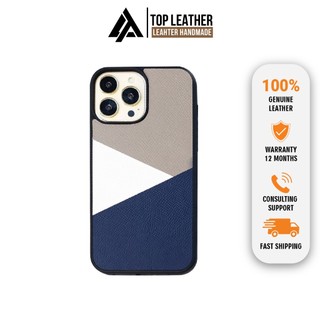 Ốp da thủ công viền đen Top Leather mix màu 3 cho IPhone 14/14Plus/14Pro/14Prm/13/13Pro/13Prm/12/12Pro/12Prm/11Prm/11