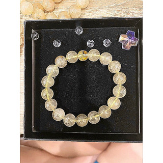 Vòng thạch anh tóc vàng, mix đá omani trắng, size hạt 9,5 li, cổ tay 5,5cm