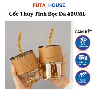 Cốc thủy tinh màu hổ phách bọc da cao cấp 450ml