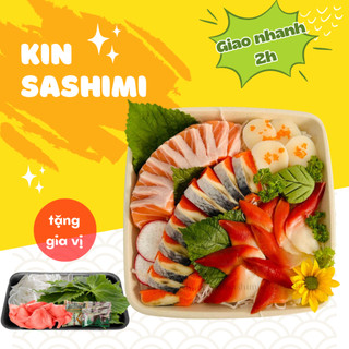 Sashimi cá hồi, sò điệp, sò đỏ, cá trích
