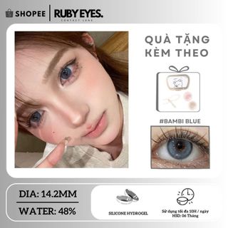 Kính áp tròng màu xanh dương vân đá bambi blue, lens mắt màu xanh dương + tặng kèm khay gương dụng cụ đeo