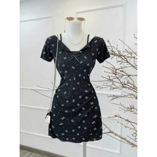 Đầm thun ôm body in họa tiết cổ vuông tay ngắn kèm áo lót, đầm thun 2 tone màu đi chơi dạo phố cá tính ht