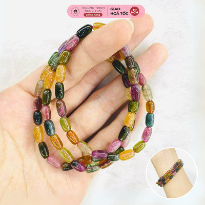 Vòng Tay Toumaline Hạt 8Ly Hình Trụ Dây Quấn 3 Vòng Lõi Thun Co Giãn - Ngọc Trai Trường Thịnh