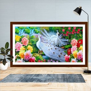 Tranh thêu chữ thập chim công uyên ương KT:100x50cm,tranh chưa thêu và chưa khung.Tặng kéo và xỏ chỉ.