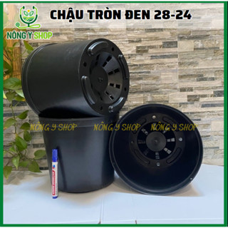 Chậu 28-24 Chậu tròn đen, chậu nhựa, chậu cứng, chậu hoa, chậu cây kiểng, thoát nước tốt, bền