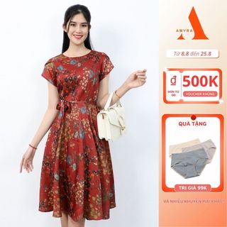 AMYRA - Đầm Dự Tiệc Sang Trọng Lụa Vân Pháp Cho Mẹ,Thiết Kế Dáng XòeTay Búp Có Túi Cao Cấp Trung Niên u40,u50 DA116