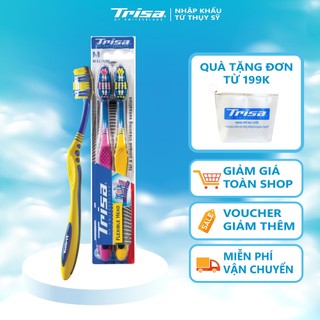Vỉ 2 Bàn Chải Đánh Răng Trisa Flexible Head Với Đầu Bàn Chải Có Tính Đàn Hồi Sợi Cước Đặt Biệt Giúp Điều Hòa Lực Chải