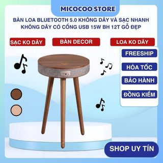 Bàn Loa bluetooth 5.0, loa không dây và sạc không dây có cổng USB 15W siêu nhanh và an toàn BH 12T Gỗ đẹp
