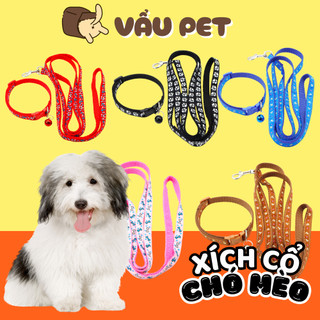 Xích chó mèo 2 lớp kèm vòng cổ có chuông - Dây xích chó mèo đi dạo Vẩu Pet Shop