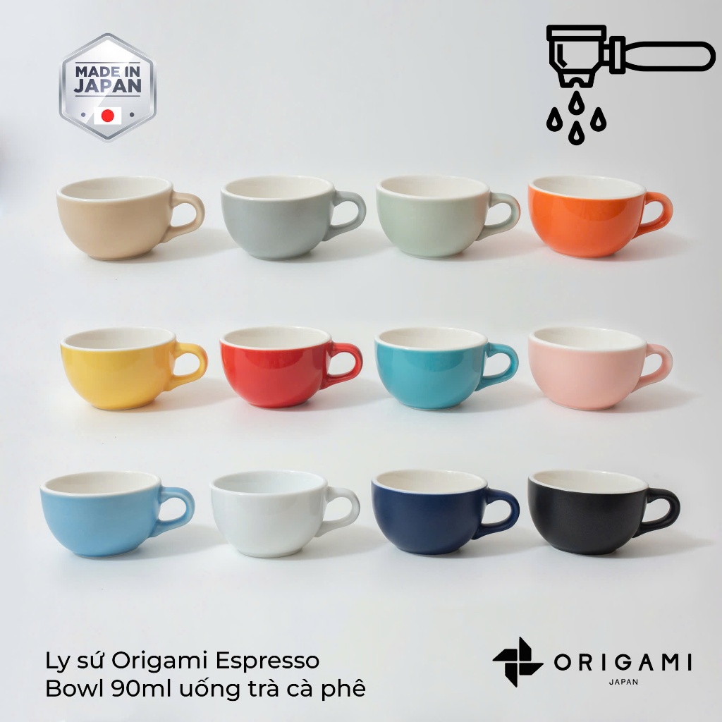 [ORIGAMI JAPAN] Ly sứ Origami Espresso Bowl 90ml có quai sứ Mino 12 màu macchiato cortado Nhật