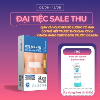 Hộp 25 miếng dán vết mổ sau sinh hetis film pad giúp bảo vệ vết thương khỏi sự xâm nhập của vi khuẩn