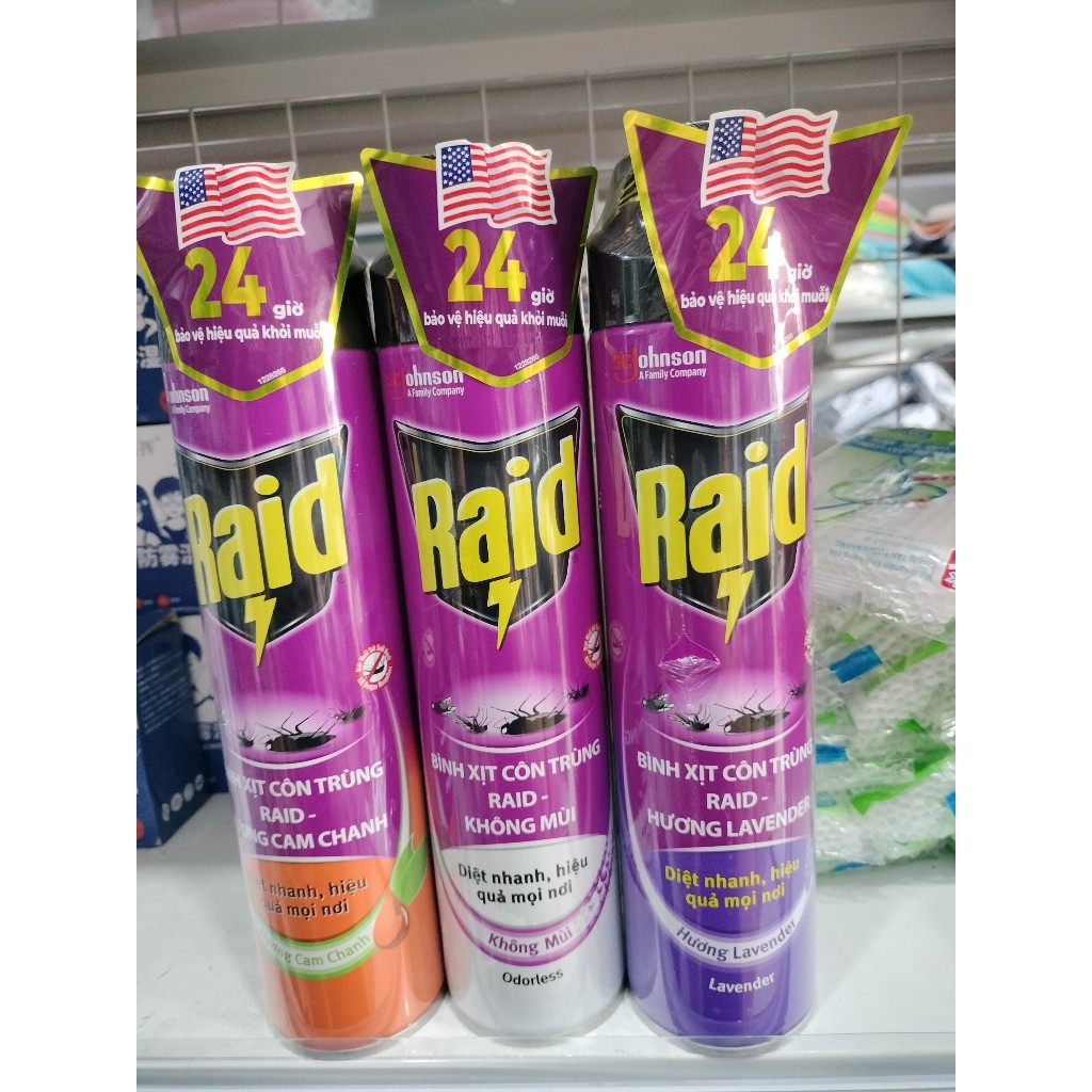 Bình Xịt côn trùng Raid 520ml (Lavender/Chanh/không mùi)