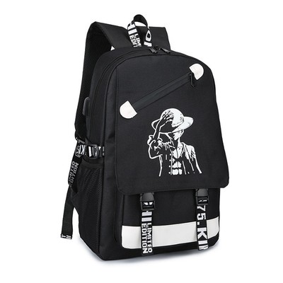 Balo ,Ba Lô Thời Trang Hàn Quốc Unisex Hình BoyMusic Và OnePiece  300 (Tặng cáp USB)