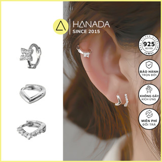 Khuyên Tròn Bạc 925 Hanada Khoen Tai Vòng Tròn Trơn Đá Đeo Vành Tai 0996- 0997-0998 D2