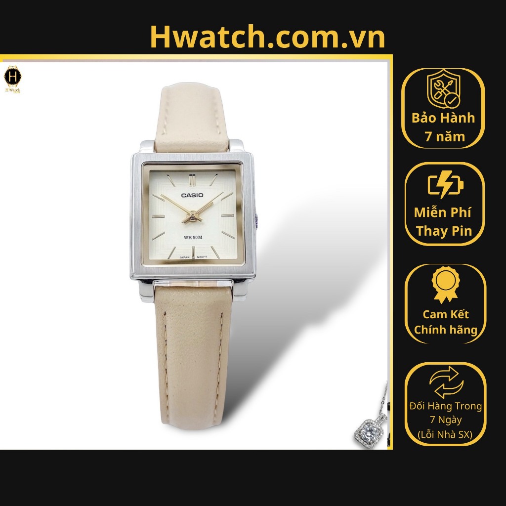 [Có sẵn] [Chính hãng] Đồng Hồ Nữ Casio Quartz LTP-E176L-5AVDF Dây Da Nude Mặt Trắng  HwatchAuthentic