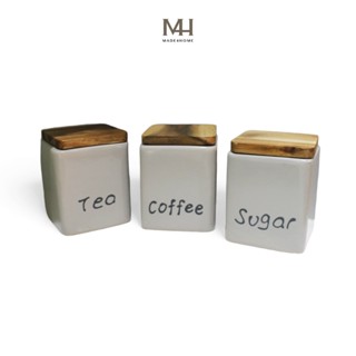 Hũ gốm có nắp hít hình vuông đựng gia vị nhà bếp Made4Home - Xám Nhạt