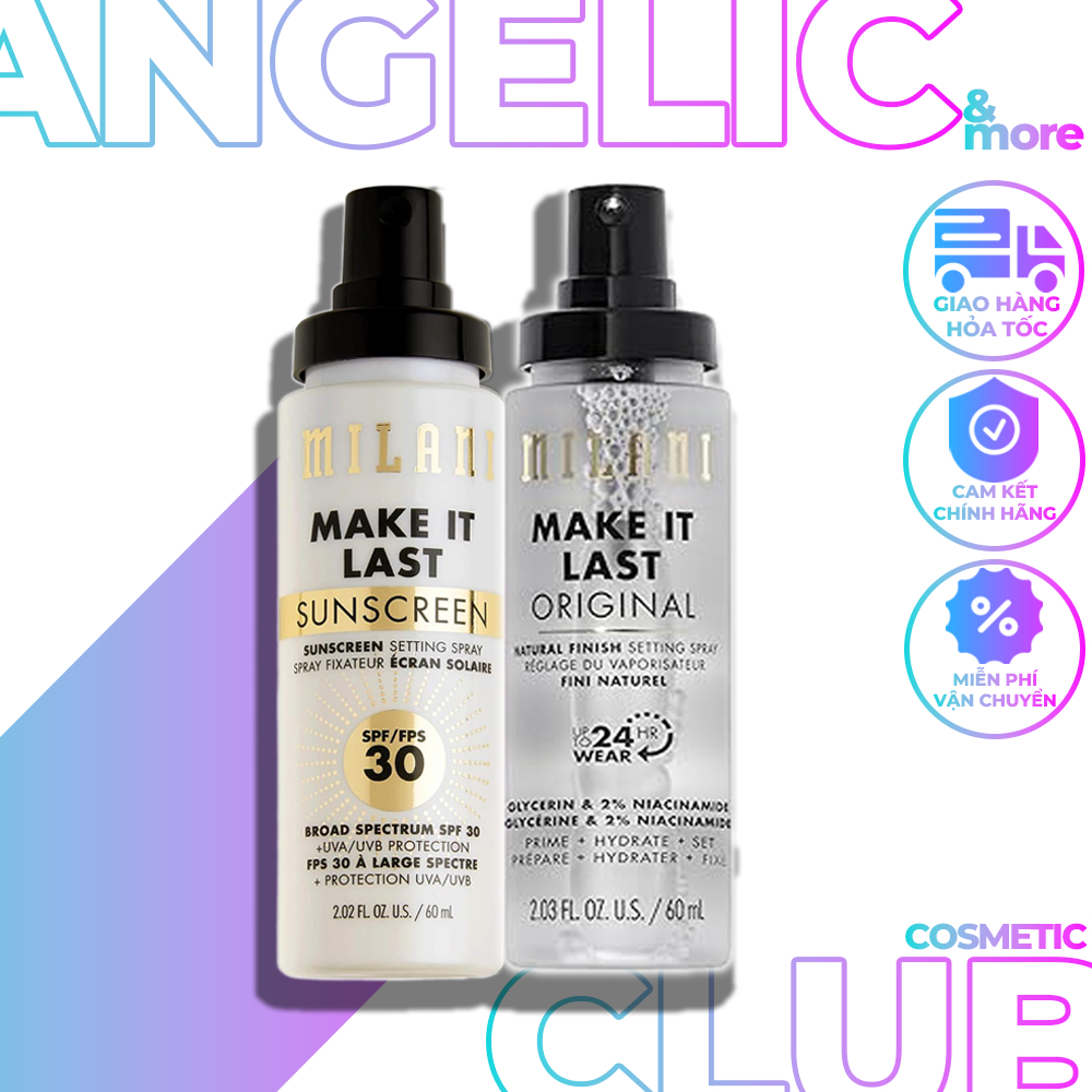 Xịt khóa nền Milani,  Xịt khóa nền makeup giữ lớp trang điểm Milani Make It Last / Sunscreen 60ml.